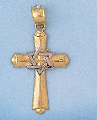 Star of David on Cross Pendant Necklace Charm Bracelet in Yellow, White or Rose Gold 7769