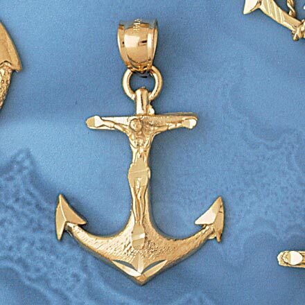 Jesus Christ on Cross Anchor Pendant Necklace Charm Bracelet in Yellow, White or Rose Gold 7837