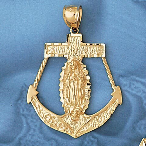Jesus Christ on Cross Anchor Pendant Necklace Charm Bracelet in Yellow, White or Rose Gold 7841