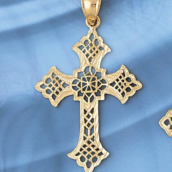 Cross Pendant Necklace Charm Bracelet in Yellow, White or Rose Gold 7852
