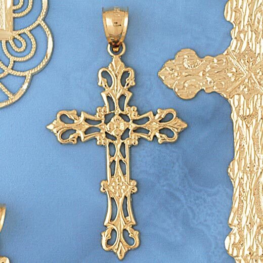 Cross Pendant Necklace Charm Bracelet in Yellow, White or Rose Gold 7855