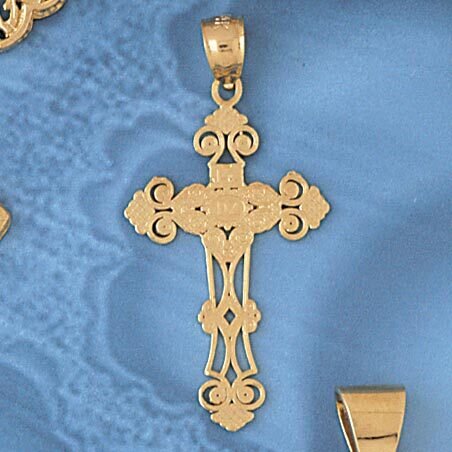 Cross Pendant Necklace Charm Bracelet in Yellow, White or Rose Gold 7857