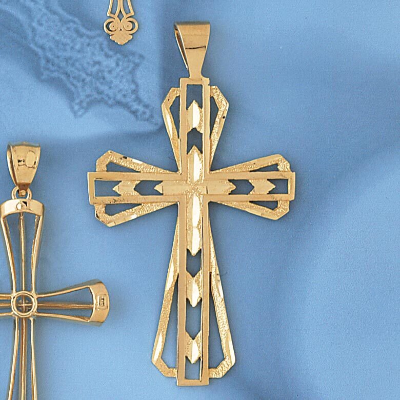 Cross Pendant Necklace Charm Bracelet in Yellow, White or Rose Gold 7863