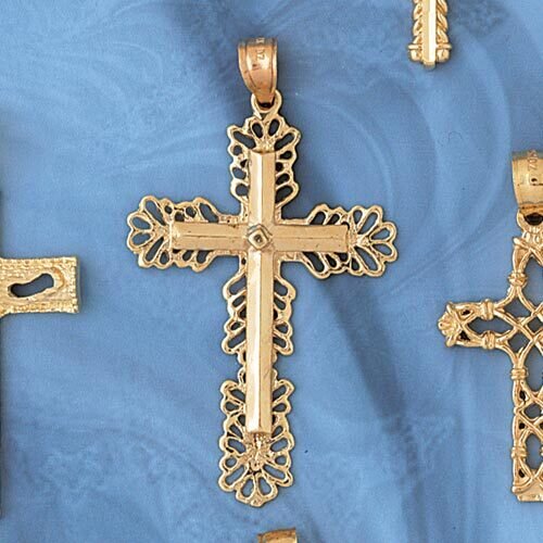 Cross Pendant Necklace Charm Bracelet in Yellow, White or Rose Gold 7866