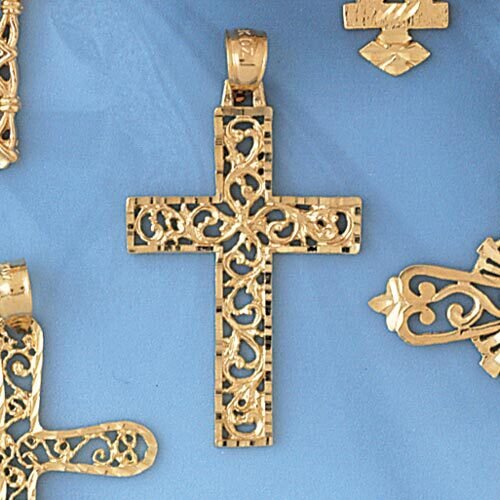 Cross Pendant Necklace Charm Bracelet in Yellow, White or Rose Gold 7867