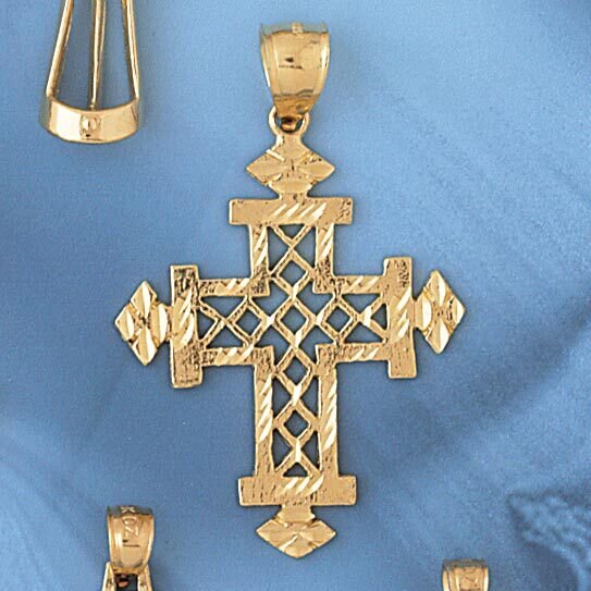 Cross Pendant Necklace Charm Bracelet in Yellow, White or Rose Gold 7868