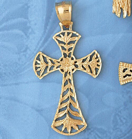 Cross Pendant Necklace Charm Bracelet in Yellow, White or Rose Gold 7869
