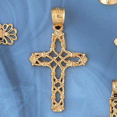 Cross Pendant Necklace Charm Bracelet in Yellow, White or Rose Gold 7874