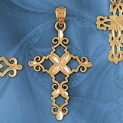 Cross Pendant Necklace Charm Bracelet in Yellow, White or Rose Gold 7880