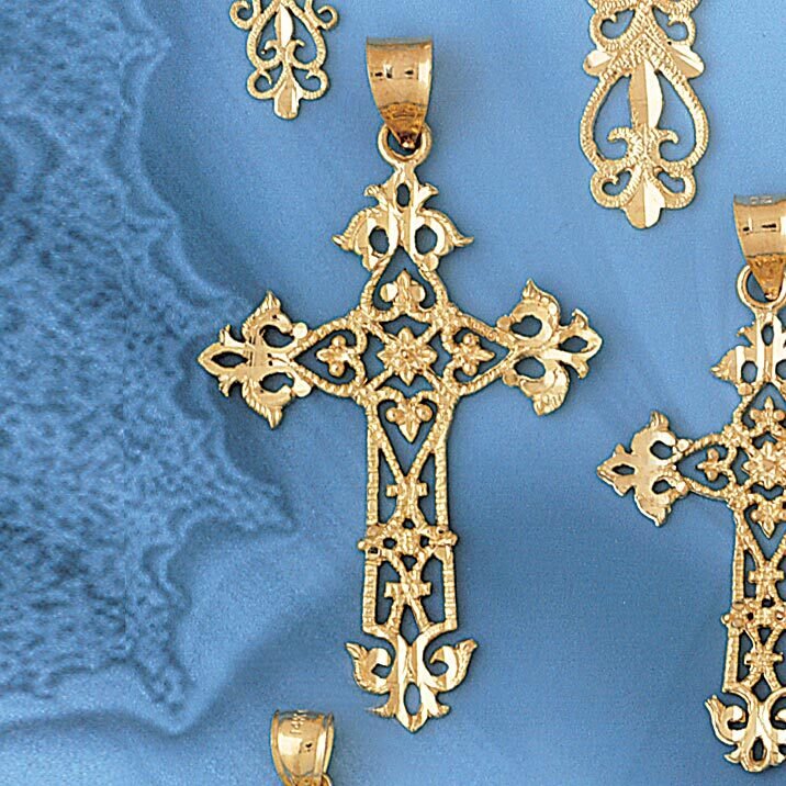 Cross Pendant Necklace Charm Bracelet in Yellow, White or Rose Gold 7883