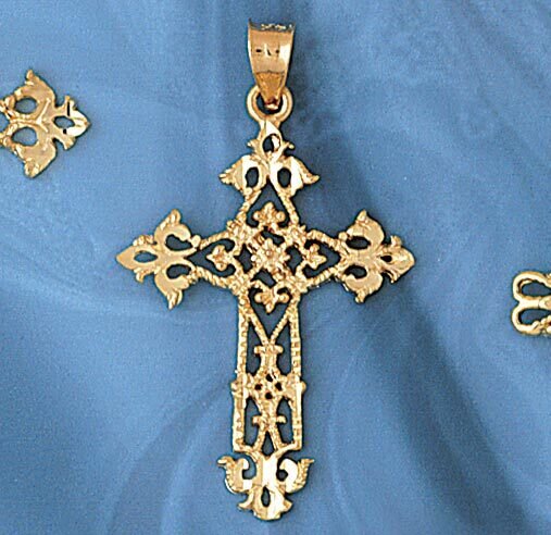 Cross Pendant Necklace Charm Bracelet in Yellow, White or Rose Gold 7885