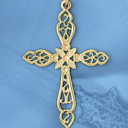 Cross Pendant Necklace Charm Bracelet in Yellow, White or Rose Gold 7898