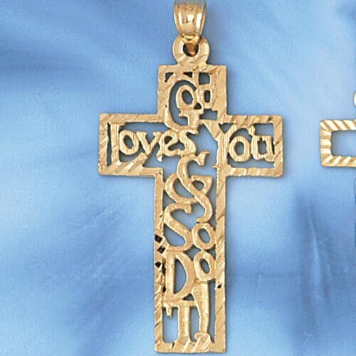 God Loves You Cross Pendant Necklace Charm Bracelet in Yellow, White or Rose Gold 7913