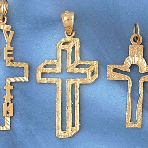 Cross Pendant Necklace Charm Bracelet in Yellow, White or Rose Gold 7915