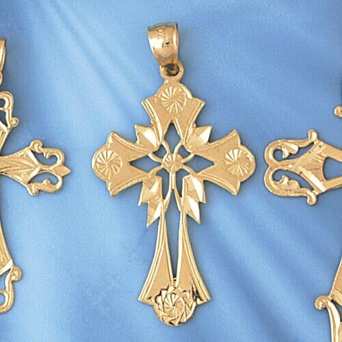 Cross Pendant Necklace Charm Bracelet in Yellow, White or Rose Gold 7924