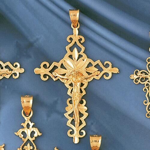 Dazzlers Jewelry Jesus Christ on Cross Pendant Necklace Charm Bracelet in Yellow, White or Rose Gol…