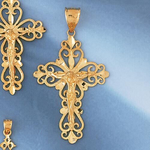 Jesus Christ on Cross Pendant Necklace Charm Bracelet in Yellow, White or Rose Gold 8389