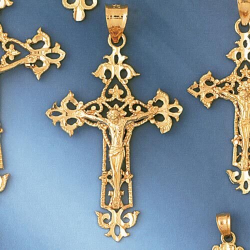 Dazzlers Jewelry Jesus Christ on Cross Pendant Necklace Charm Bracelet in Yellow, White or Rose Gol…