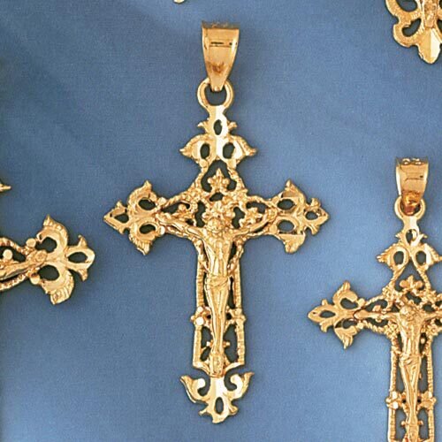 Jesus Christ on Cross Pendant Necklace Charm Bracelet in Yellow, White or Rose Gold 8393