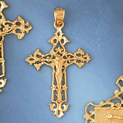 Jesus Christ on Cross Pendant Necklace Charm Bracelet in Yellow, White or Rose Gold 8394
