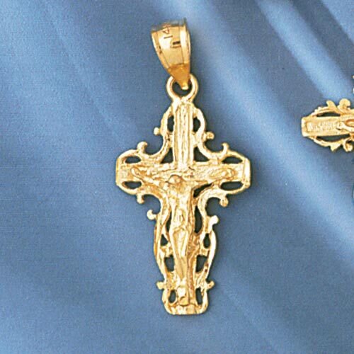 Jesus Christ on Cross Pendant Necklace Charm Bracelet in Yellow, White or Rose Gold 8395
