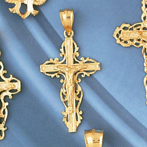 Jesus Christ on Cross Pendant Necklace Charm Bracelet in Yellow, White or Rose Gold 8396