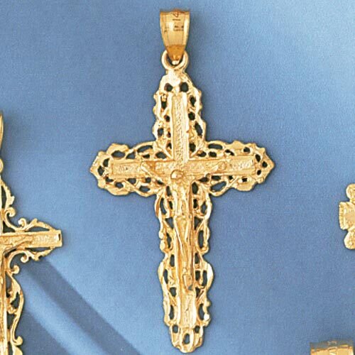 Jesus Christ on Cross Pendant Necklace Charm Bracelet in Yellow, White or Rose Gold 8397