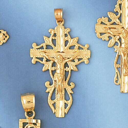 Jesus Christ on Cross Pendant Necklace Charm Bracelet in Yellow, White or Rose Gold 8398