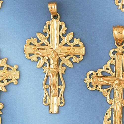 Jesus Christ on Cross Pendant Necklace Charm Bracelet in Yellow, White or Rose Gold 8399