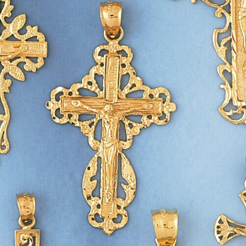 Jesus Christ on Cross Pendant Necklace Charm Bracelet in Yellow, White or Rose Gold 8400