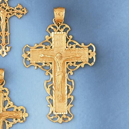 Jesus Christ on Cross Pendant Necklace Charm Bracelet in Yellow, White or Rose Gold 8401