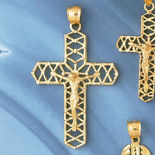 Jesus Christ on Cross Pendant Necklace Charm Bracelet in Yellow, White or Rose Gold 8402