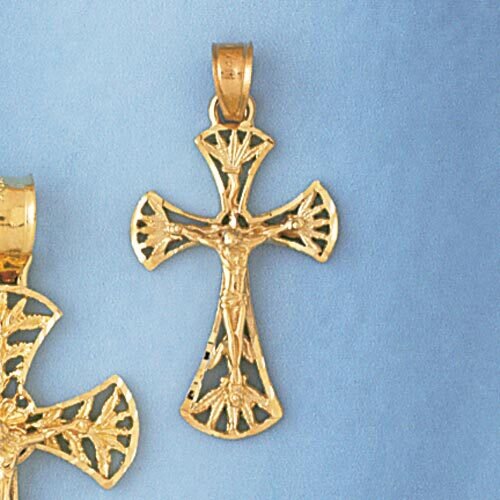 Jesus Christ on Cross Pendant Necklace Charm Bracelet in Yellow, White or Rose Gold 8408