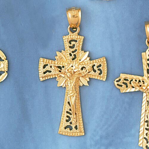 Jesus Christ on Cross Pendant Necklace Charm Bracelet in Yellow, White or Rose Gold 8410