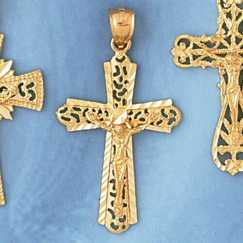 Jesus Christ on Cross Pendant Necklace Charm Bracelet in Yellow, White or Rose Gold 8411