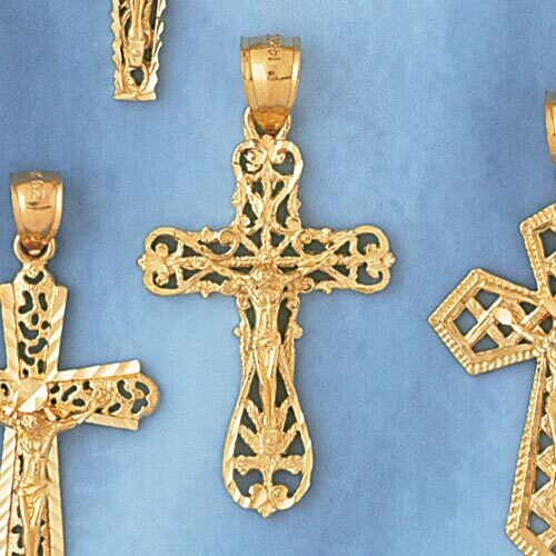 Jesus Christ on Cross Pendant Necklace Charm Bracelet in Yellow, White or Rose Gold 8412
