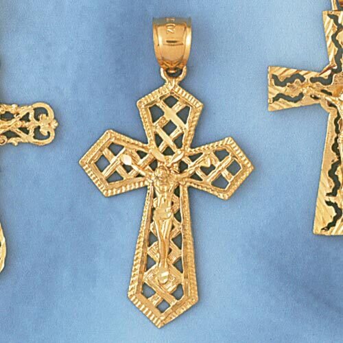 Jesus Christ on Cross Pendant Necklace Charm Bracelet in Yellow, White or Rose Gold 8413