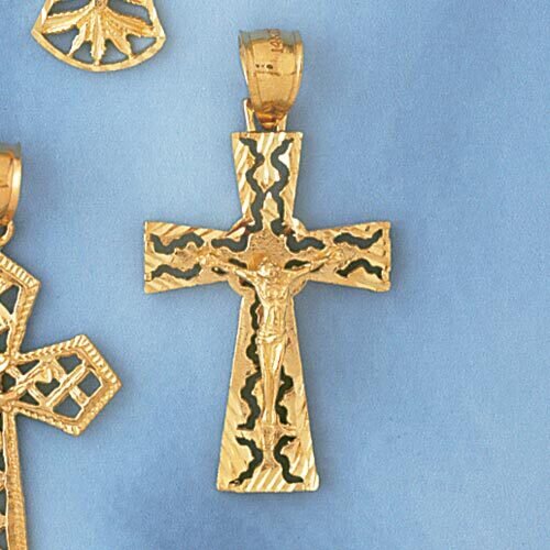 Jesus Christ on Cross Pendant Necklace Charm Bracelet in Yellow, White or Rose Gold 8414