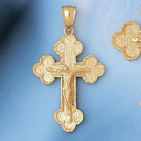Jesus Christ on Cross Pendant Necklace Charm Bracelet in Yellow, White or Rose Gold 8415
