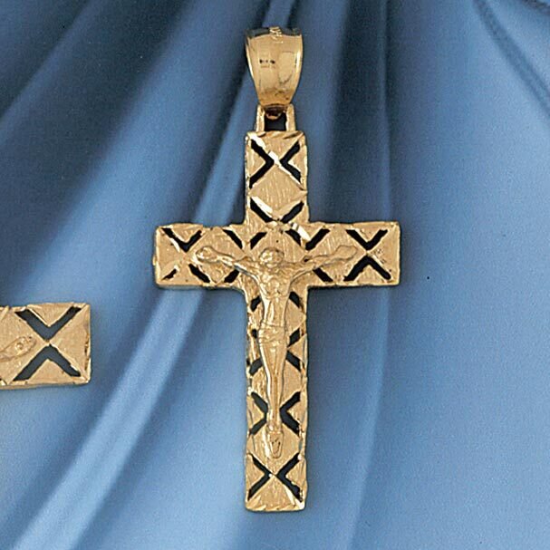 Jesus Christ on Cross Pendant Necklace Charm Bracelet in Yellow, White or Rose Gold 8420