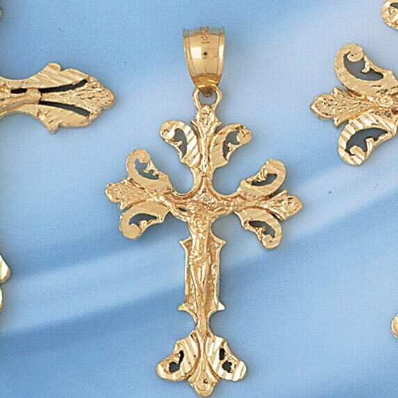 Jesus Christ on Cross Pendant Necklace Charm Bracelet in Yellow, White or Rose Gold 8423
