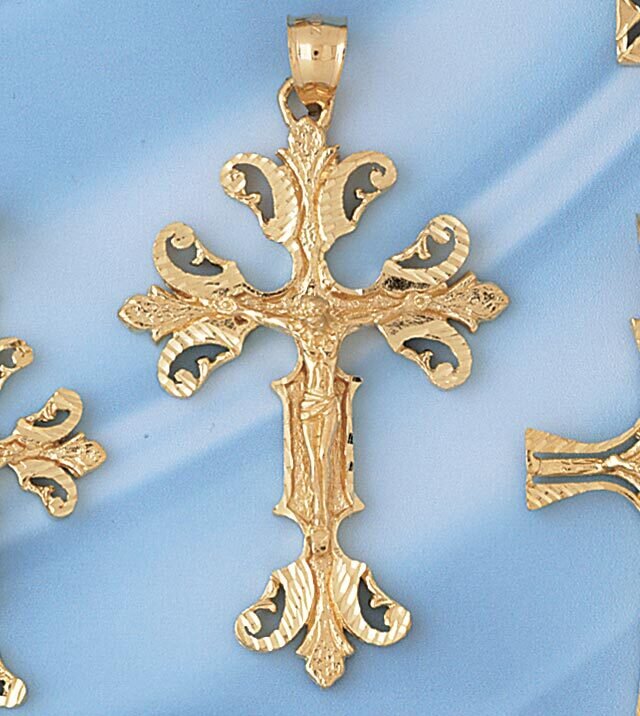Jesus Christ on Cross Pendant Necklace Charm Bracelet in Yellow, White or Rose Gold 8424