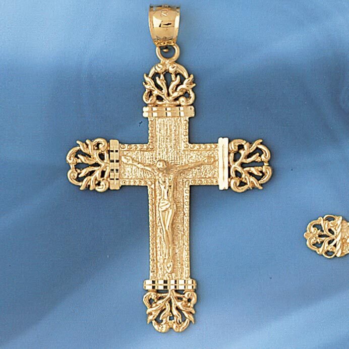 Jesus Christ on Cross Pendant Necklace Charm Bracelet in Yellow, White or Rose Gold 8427