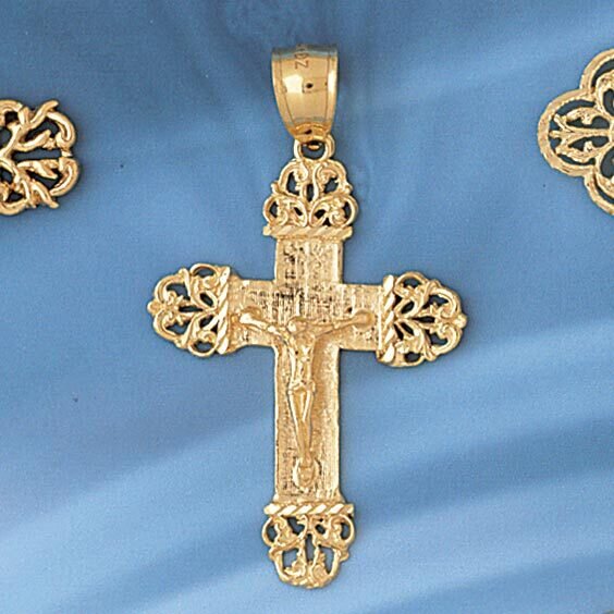 Jesus Christ on Cross Pendant Necklace Charm Bracelet in Yellow, White or Rose Gold 8428