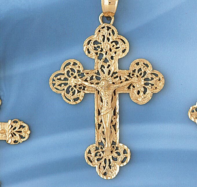 Jesus Christ on Cross Pendant Necklace Charm Bracelet in Yellow, White or Rose Gold 8429