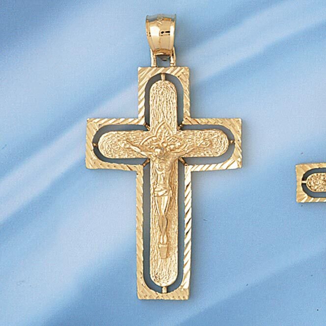 Jesus Christ on Cross Pendant Necklace Charm Bracelet in Yellow, White or Rose Gold 8433