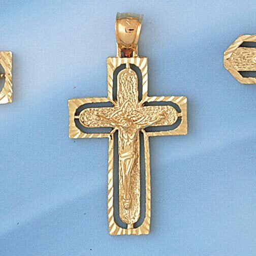 Jesus Christ on Cross Pendant Necklace Charm Bracelet in Yellow, White or Rose Gold 8434