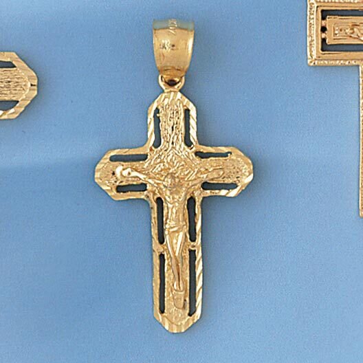 Jesus Christ on Cross Pendant Necklace Charm Bracelet in Yellow, White or Rose Gold 8436