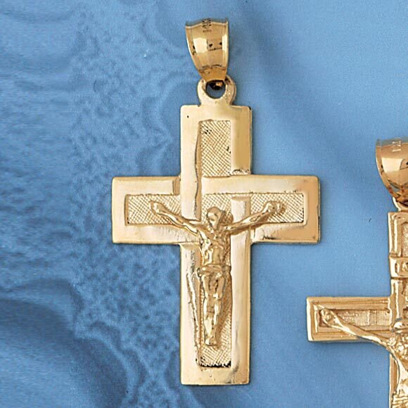 Jesus Christ on Cross Pendant Necklace Charm Bracelet in Yellow, White or Rose Gold 8439