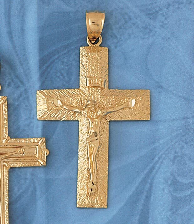 Jesus Christ on Cross Pendant Necklace Charm Bracelet in Yellow, White or Rose Gold 8445